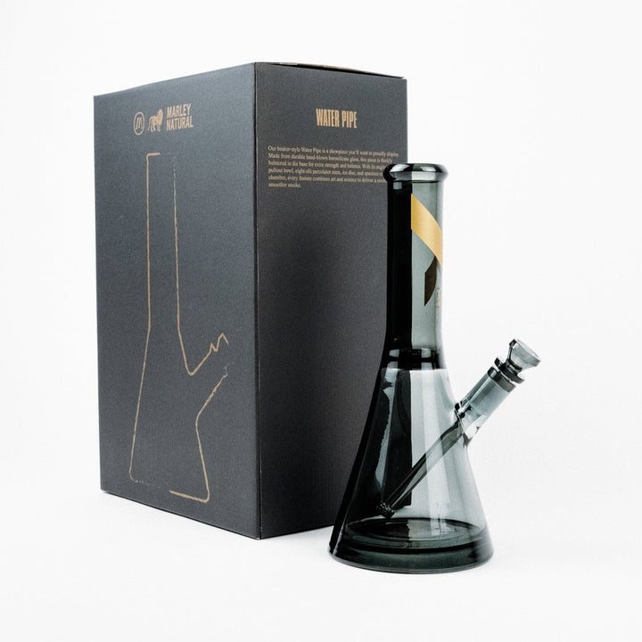 Marley Natural Smoked Glass Water Pipe with Gold Stripe Decal